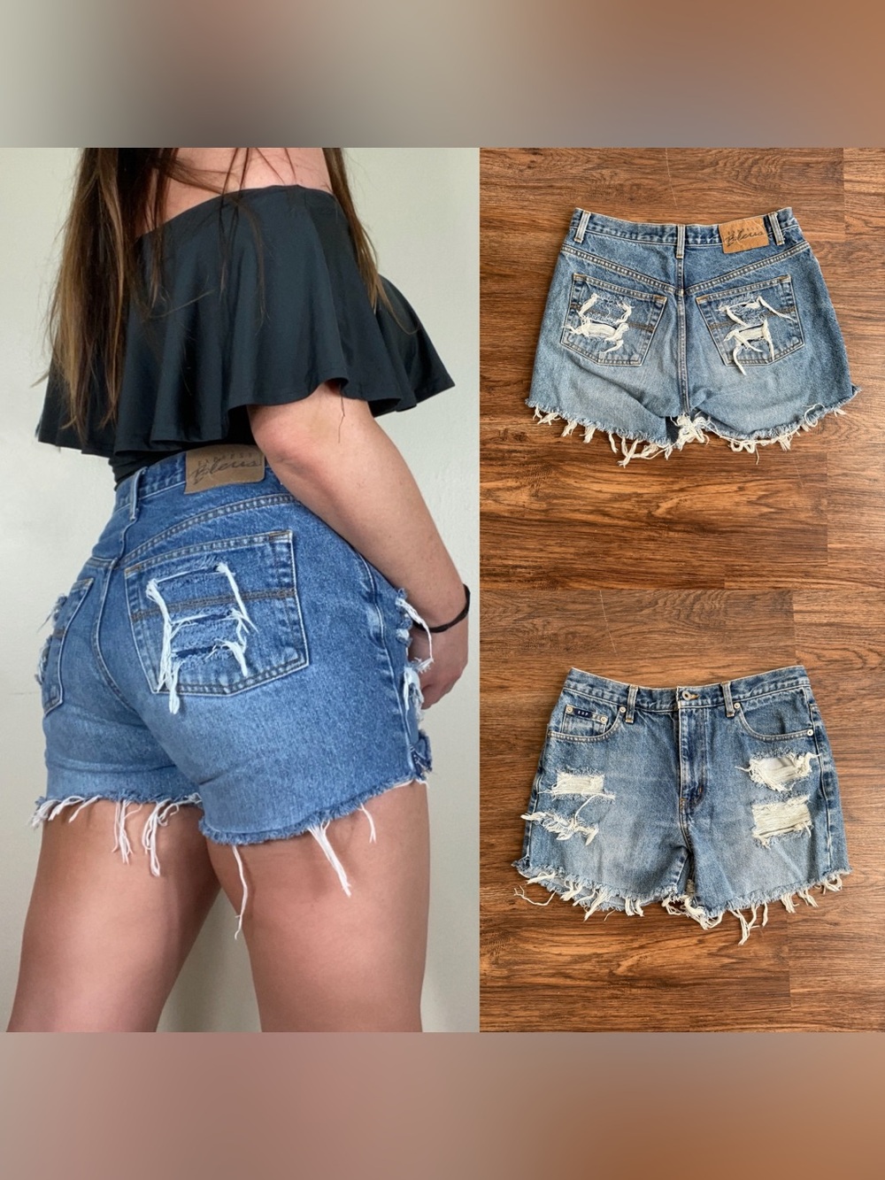 Vintage Express 90s Y2K High Rise Distressed Denim Jean Shorts Size 9/10